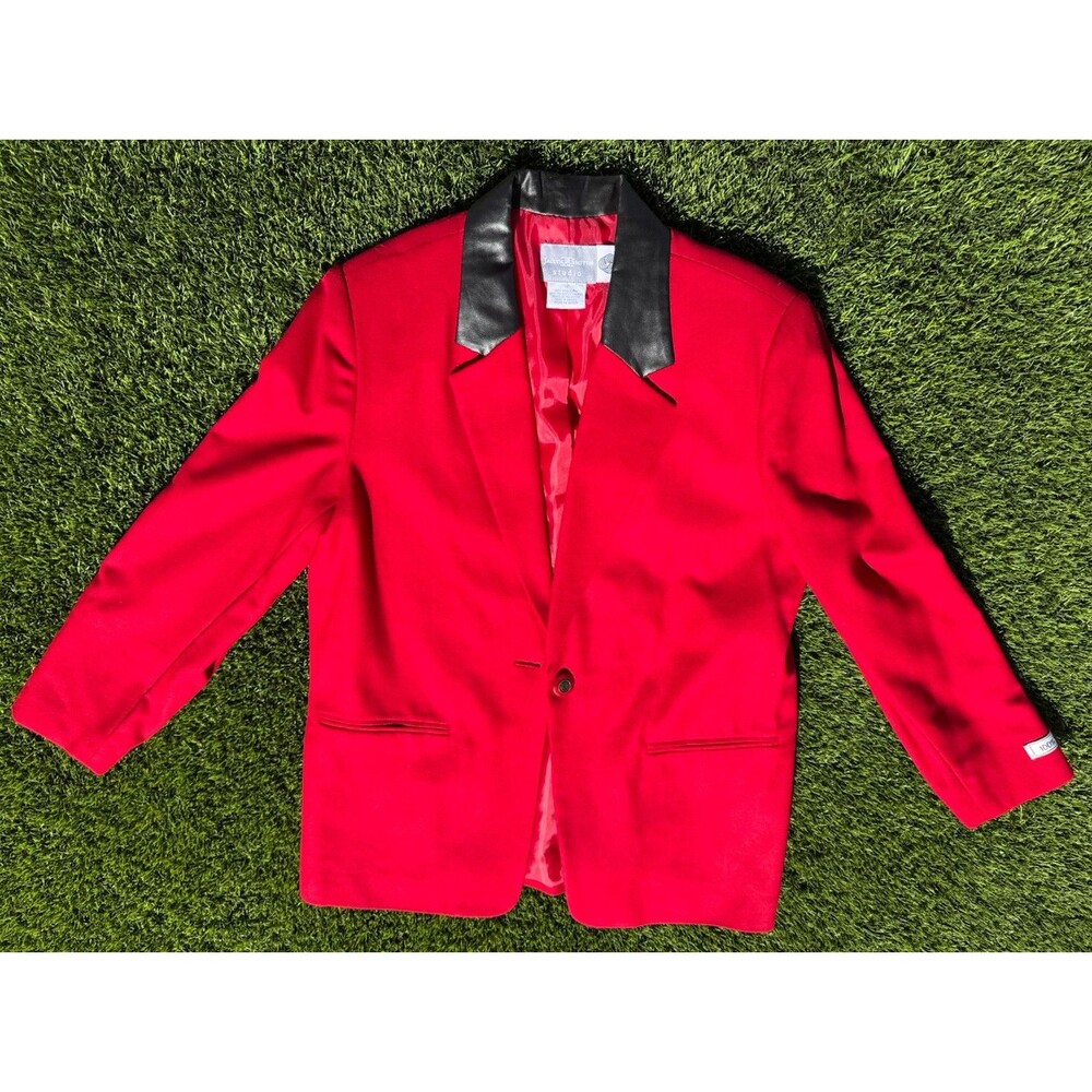 Jaclyn Smith Studio Wool Red Blanket Jacket With Faux Leather Collar Size 12 Vtg